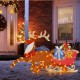 Lighted 2D Christmas reindeer and sleigh decoration with gift boxes, perfect for festive outdoor displays.