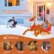 Lighted 2D Christmas reindeer and sleigh decoration with bright lights for festive outdoor display at home.