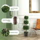 Artificial 35-inch boxwood topiary tree with lush leaves and a cement-filled pot for easy maintenance and stability.