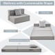 Light gray 6-inch tri-fold sofa bed with pillow, versatile for lounging, napping, or as a portable bed.