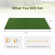 5 x 3 ft artificial turf grass practice mat with rubber tees and alignment sticks for indoor and outdoor golf training.