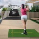 Golf practice mat featuring 32mm artificial turf, six tee positions, and anti-slip base for indoor and outdoor use.