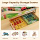 Large capacity storage drawer of the 84-piece wooden train set, perfect for organizing toys, books, and stationery.