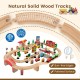 84-piece wooden train set with solid wood tracks, featuring a reversible tabletop and realistic accessories for.