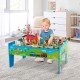 Colorful 80-piece wooden train set and table with removable tabletop, perfect for imaginative play and fine motor skill.