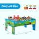 Colorful 80-piece wooden train set and table with removable top, featuring a helicopter pad and gas station for.