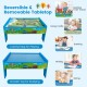 Reversible tabletop for kids' activities, featuring a colorful map for play and a smooth surface for studying and.