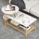 Nesting coffee table set featuring a round and oval faux marble top with golden steel frame, perfect for living room.