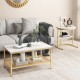 Nesting coffee table set featuring faux marble tops and a golden steel frame, perfect for living room storage and style.