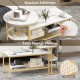 Nesting coffee table set with faux marble tops and extra storage shelves, perfect for living room flexibility and style.
