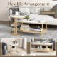 Nesting coffee table set featuring a round and oval design with faux marble tops and gold steel frame for versatile.