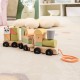 Colorful 3-section wooden train set with stackable blocks, promoting fine motor skills and imaginative play for kids.