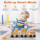 Colorful 3-section wooden train set with stackable blocks, promoting hand-eye coordination and logical thinking skills.