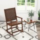Brown patio wood rocking chair with PU leather seat, featuring a sturdy frame, perfect for indoor and outdoor.