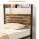 Queen size canopy bed frame featuring a rustic wood grain headboard and sturdy metal construction for reliable support.