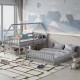 Twin over full house bunk bed in gray with ladder and guardrails, ideal for kids' rooms and space-saving solutions.