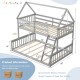 Detailed view of the twin over full house bunk bed in gray, showcasing the sturdy slatted base and ladder design for.