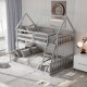 House-shaped gray twin over full bunk bed showcasing the lower full bed, perfect for versatile sleeping arrangements.