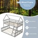 Twin over full house bunk bed in gray with solid wood frame, ladder, and guardrails, ideal for kids' rooms.