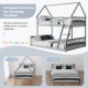 Close-up of the house bunk bed's solid pine wood frame in gray, highlighting its sturdy construction and charming.