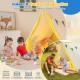 Kids play tent in yellow with solid wood frame, perfect for indoor and outdoor fun in nursery or backyard settings.