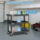 3-tier metal utility cart in black with 132 lbs capacity per shelf, ideal for garage or workshop organization.