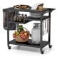 Rolling grill cart with three shelves, hooks, and side handle, ideal for BBQs and food preparation in outdoor spaces.