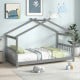 Twin size gray wooden house bed with roof design, perfect for kids' themed rooms and easy access for little ones.