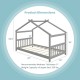 Twin size wooden house bed in gray with roof, featuring solid wood slats for stability, perfect for kids' themed rooms.