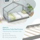 Twin size wooden house bed frame in gray with roof, featuring 8 sturdy slats for stability, ideal for kids' themed.