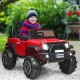 Red 12V kids ride-on truck with remote control, LED lights, and spacious seat for outdoor fun and play.