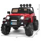 Red 12V kids ride-on truck with remote control, LED lights, and spacious seat, perfect for outdoor fun and play.