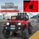 Red 12V kids ride-on truck with remote control, featuring double magnetic doors and LED lights for fun outdoor play.