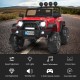 Red 12V kids ride-on truck with powerful drive motors, oversized wheels, and one-button start for easy operation.