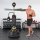 Freestanding boxing speed trainer with adjustable height, dual speed balls, and 360° spinning bar for agility training.