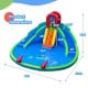 Inflatable waterslide bounce house dimensions with two slides, climbing wall, and splash pool for outdoor fun.