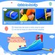 Inflatable waterslide bounce house with two slides, climbing wall, and splash pool, designed for safe year-round play.