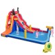 5-in-1 inflatable bounce house with 2 water slides, splash pool, and climbing wall for outdoor fun and enjoyment.