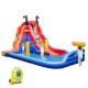 Colorful 5-in-1 inflatable bounce house with two water slides and splash pool, perfect for outdoor fun and play.