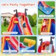 5-in-1 inflatable bounce house featuring dual water slides, splash pool, climbing wall, and basketball hoop for outdoor.