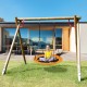 40-inch yellow saucer tree swing showing a child sitting, made of durable 900D oxford fabric for outdoor enjoyment.