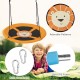 Round 40-inch yellow saucer tree swing with cute lion pattern, solid carabiners, and adjustable ropes for outdoor fun.