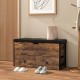 Storage ottoman bench in brown with padded seat cushion and two drawers, ideal for entryway organization.