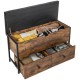 Storage ottoman bench in brown with padded seat, flip-top storage, and two drawers for entryway organization.