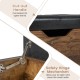Close-up of the cut-out handle and safety hinge mechanism on the brown storage ottoman bench for easy access and safety.