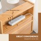 Bamboo rattan nightstand with drawer and solid wood legs, featuring cable management slots for power strips and a wide.
