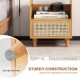 Bamboo rattan nightstand with drawer, solid wood legs, anti-slip foot pads, and cable management for organized storage.