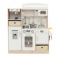 Kids kitchen playset in white with LED lights, removable sink, coffee maker, and ample storage for imaginative play.