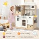 Kids kitchen playset in white with LED lights, removable bins, and various accessories for imaginative play and skill.