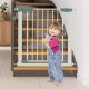 Safety gate in white, 30-32.5" wide, designed for baby and pet safety, featuring one-handed release and pressure.